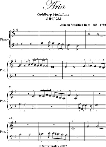 Aria Goldberg Variations BWV 988 Beginner Piano Sheet Music