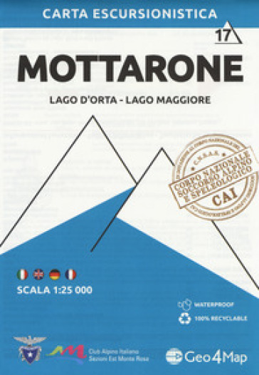 Carta escursionistica Mottarone. Scala 1:25.000. Ediz. italiana, inglese, tedesca e francese. 17: Lago d'Orta, Lago Maggiore