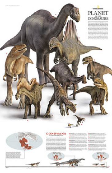 Dinosauri nel continente Gondwana. Carta murale