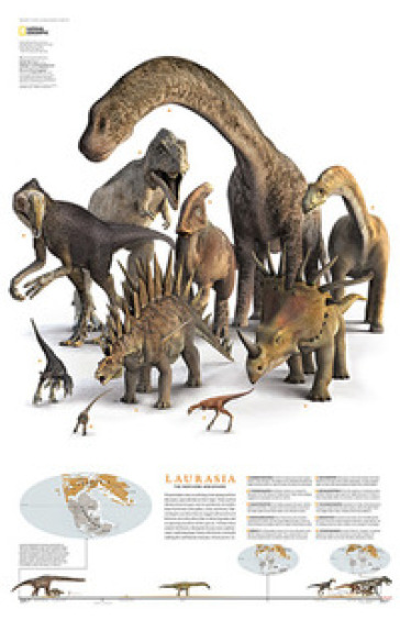 Dinosauri nel continente Laurasia. Carta murale