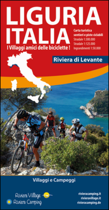 Liguria Italia riviera di Levante. Carta turistica, sentieri e piste ciclabili