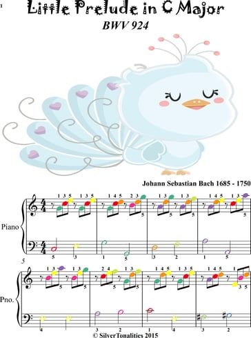 Little Prelude in C Major BWV 924 Easy Piano Sheet Music with Colored Notes
