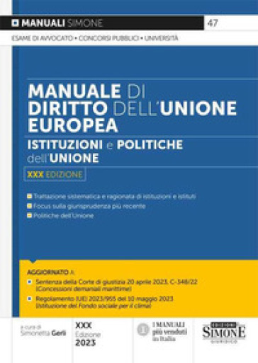 Manuale di Diritto dell'Unione europea. Istituzioni e politiche dell'Unione