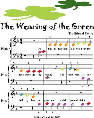 Wearing of the Green Beginner Piano Sheet Music with Colored Notes